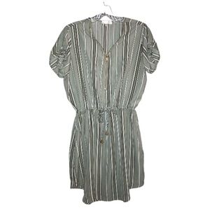 Stella Tweed Women’s Vertical Green Striped Dress with Zipper Neckline | Size M
